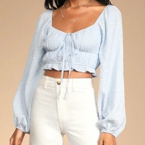 Lulus Light Blue Floral Jacquard Long Sleeve Crop Top